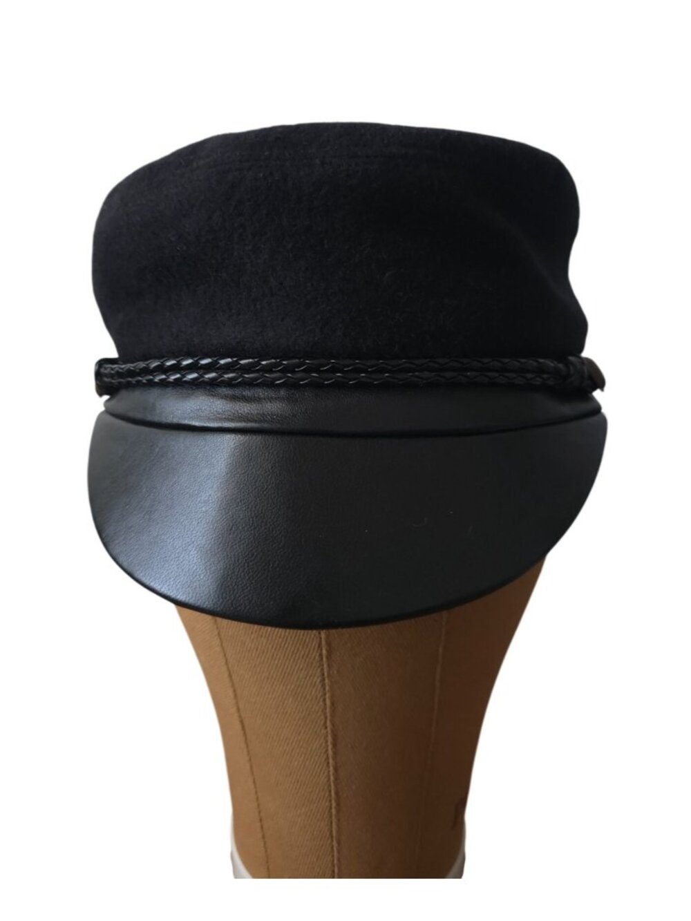 Eugenia Kim Elyse Black Camel Hair & Leather Fisherman Fiddler Cap Sz 7-1/8 - Picture 5 of 9